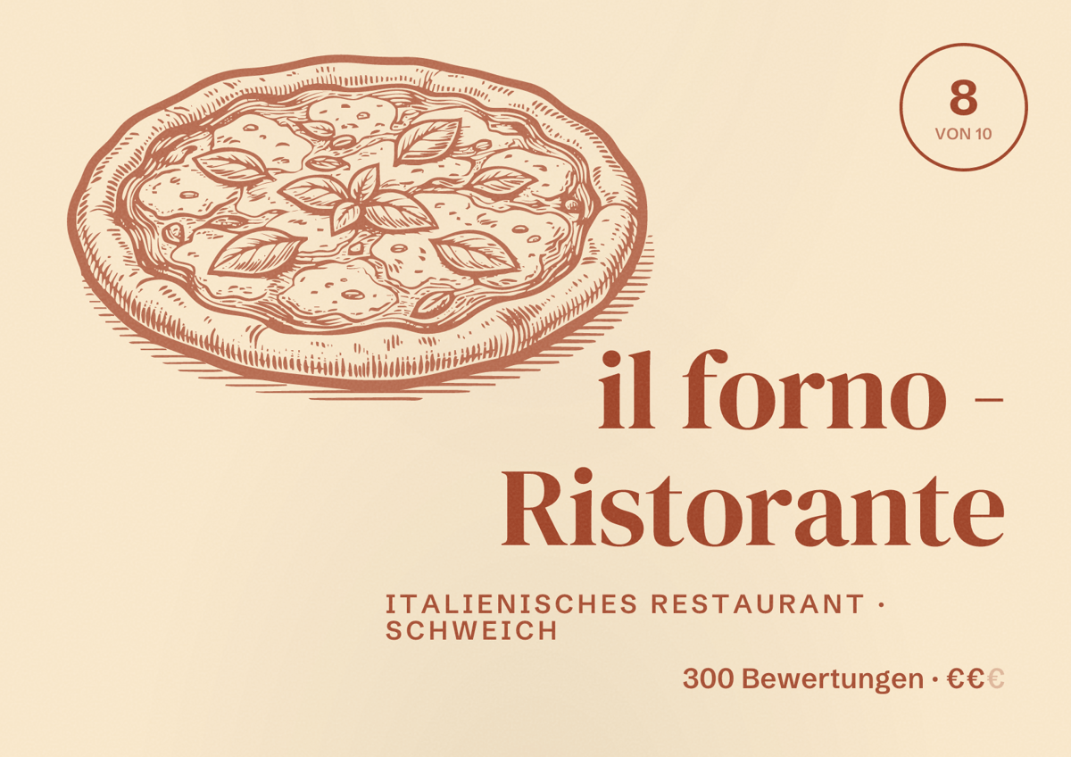 Illustriertes Poster von il forno - Ristorante, Italienisches Restaurant in Schweich: Bewertung 8 von 10 aus 300 Bewertungen, Preisniveau €€