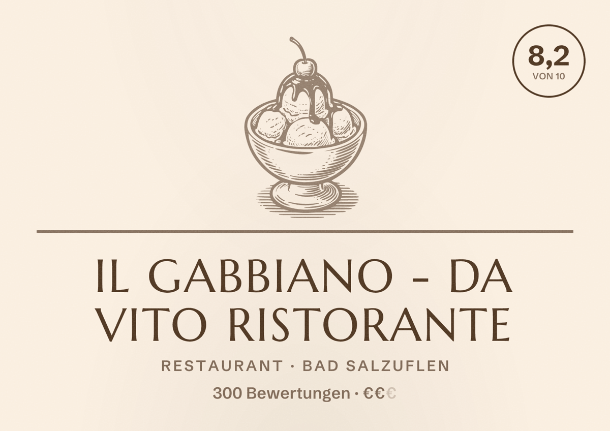 Illustriertes Poster von Il Gabbiano - Da Vito Ristorante, Restaurant in Bad Salzuflen: Bewertung 8,2 von 10 aus 300 Bewertungen, Preisniveau €€