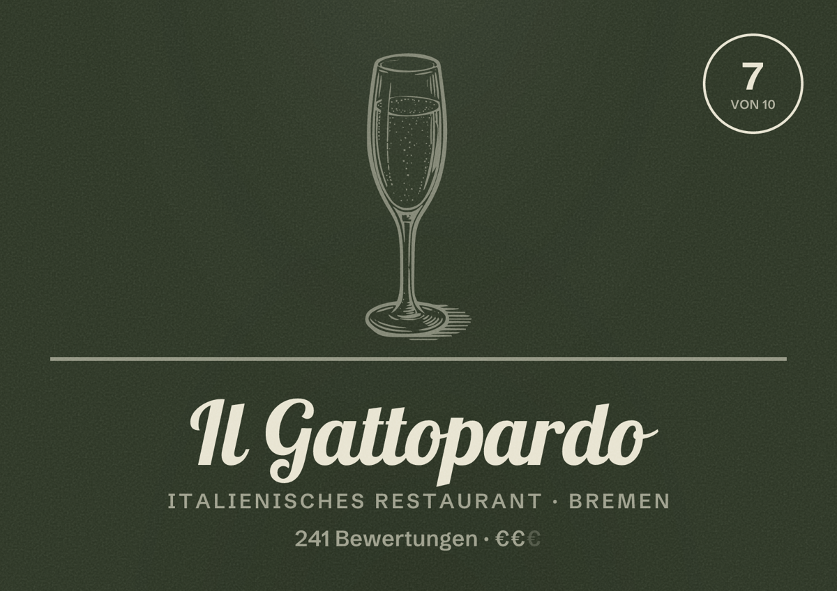 Illustriertes Poster von Il Gattopardo, Italienisches Restaurant in Bremen: Bewertung 7 von 10 aus 241 Bewertungen, Preisniveau €€