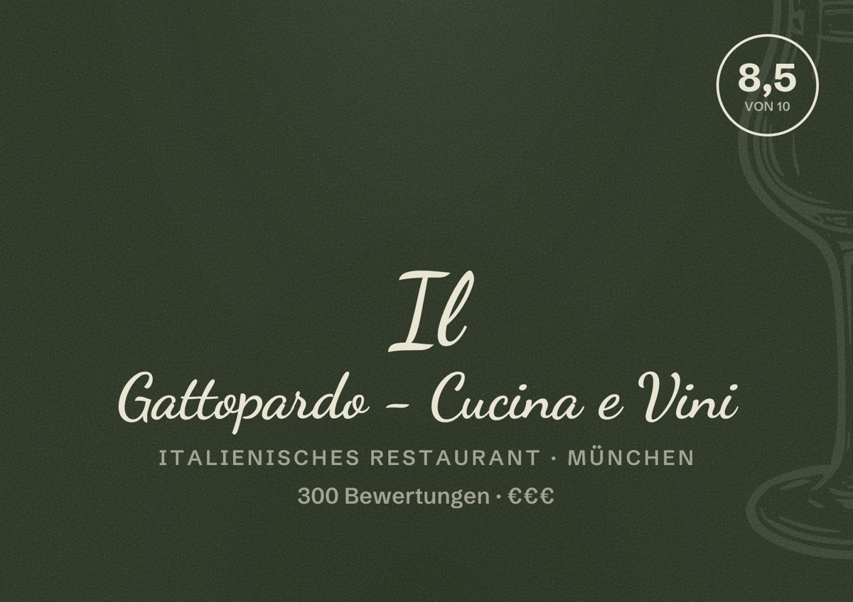 Illustriertes Poster von Il Gattopardo - Cucina e Vini, Italienisches Restaurant in München: Bewertung 8,5 von 10 aus 300 Bewertungen, Preisniveau €€€