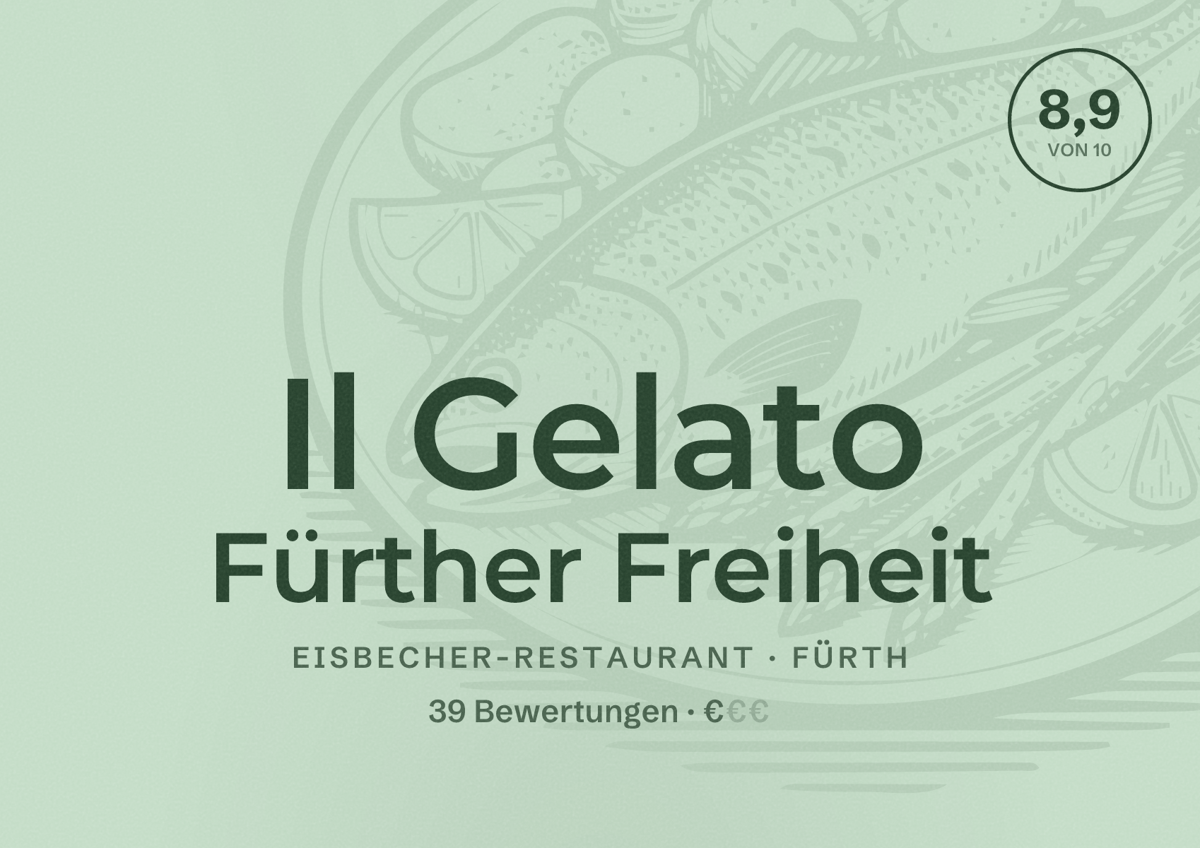 Illustriertes Poster von Il Gelato Fürther Freiheit, Eisbecher-Restaurant in Fürth: Bewertung 8,9 von 10 aus 39 Bewertungen, Preisniveau €