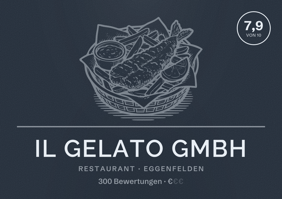 Illustriertes Poster von Il Gelato GmbH, Restaurant in Eggenfelden: Bewertung 7,9 von 10 aus 300 Bewertungen, Preisniveau €