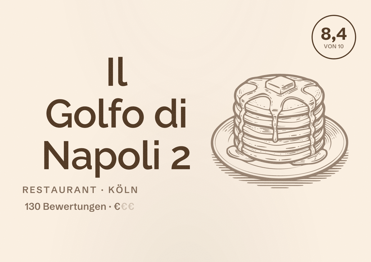 Illustriertes Poster von Il Golfo di Napoli 2, Restaurant in Köln: Bewertung 8,4 von 10 aus 130 Bewertungen, Preisniveau €