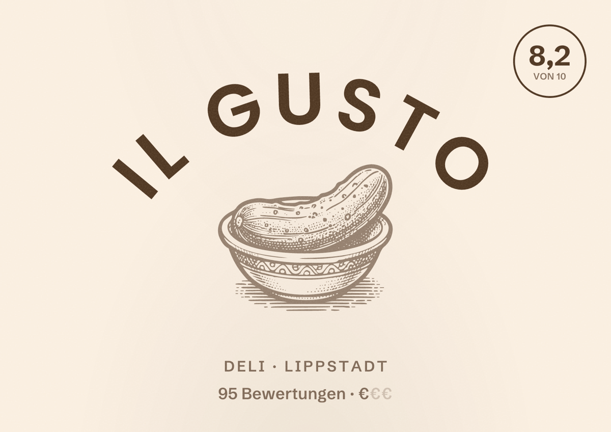 Illustriertes Poster von Il Gusto, Deli in Lippstadt: Bewertung 8,2 von 10 aus 95 Bewertungen, Preisniveau €