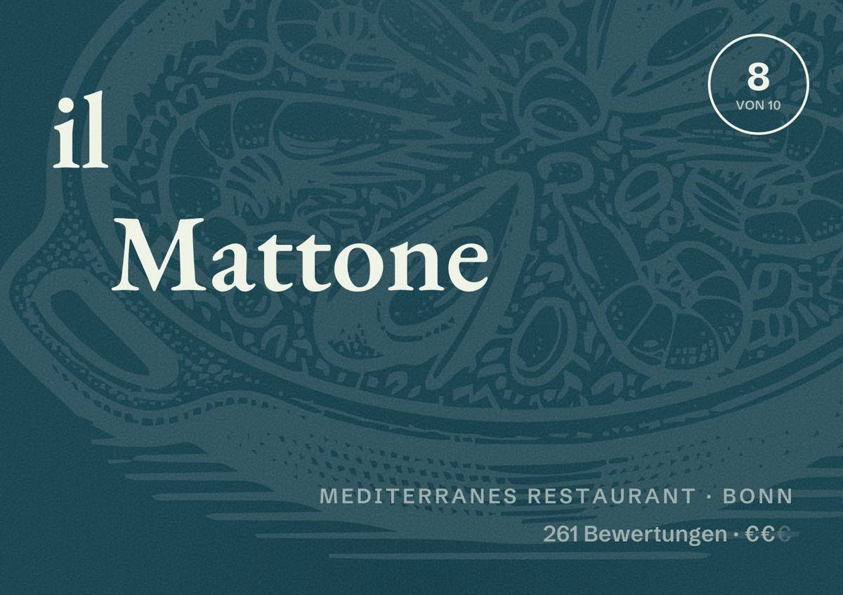 Illustriertes Poster von il Mattone, Mediterranes Restaurant in Bonn: Bewertung 8 von 10 aus 261 Bewertungen, Preisniveau €€