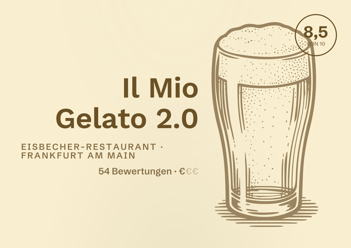 Illustriertes Poster von Il Mio Gelato 2.0, Eisbecher-Restaurant in Frankfurt am Main: Bewertung 8,5 von 10 aus 54 Bewertungen, Preisniveau €