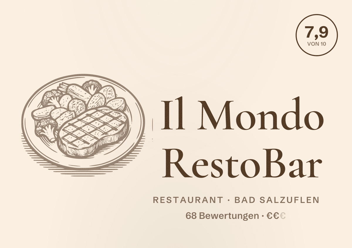 Illustriertes Poster von Il Mondo RestoBar, Restaurant in Bad Salzuflen: Bewertung 7,9 von 10 aus 68 Bewertungen, Preisniveau €€