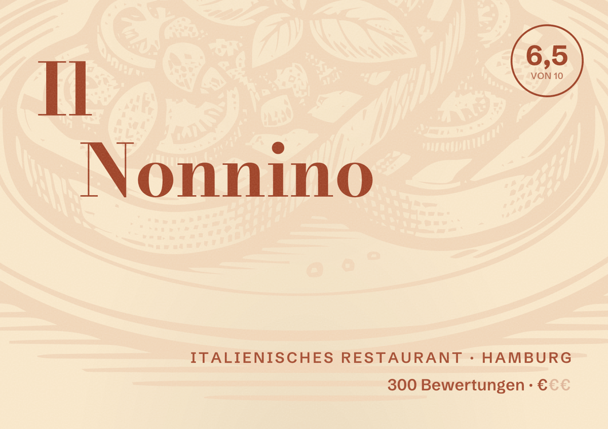 Illustriertes Poster von Il Nonnino, Italienisches Restaurant in Hamburg: Bewertung 6,5 von 10 aus 300 Bewertungen, Preisniveau €