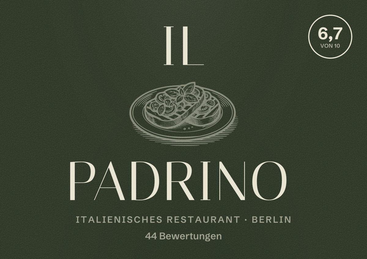 Illustriertes Poster von Il Padrino, Italienisches Restaurant in Berlin: Bewertung 6,7 von 10 aus 44 Bewertungen