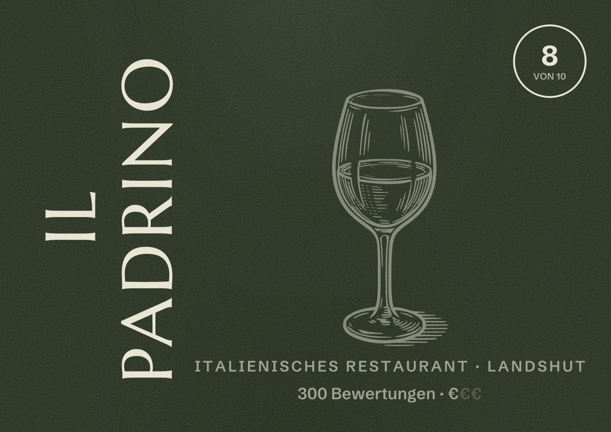 Illustriertes Poster von Il Padrino, Italienisches Restaurant in Landshut: Bewertung 8 von 10 aus 300 Bewertungen, Preisniveau €