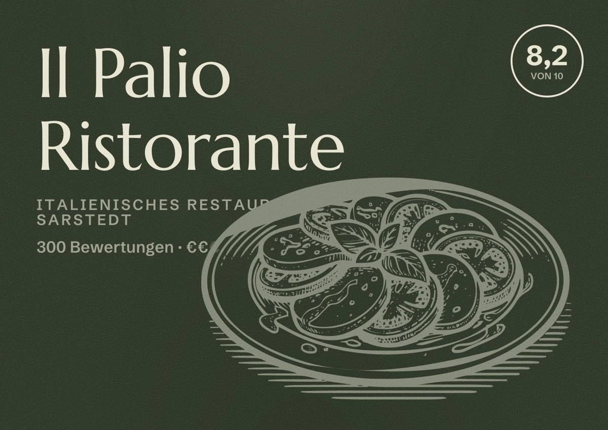 Illustriertes Poster von Il Palio Ristorante, Italienisches Restaurant in Sarstedt: Bewertung 8,2 von 10 aus 300 Bewertungen, Preisniveau €€