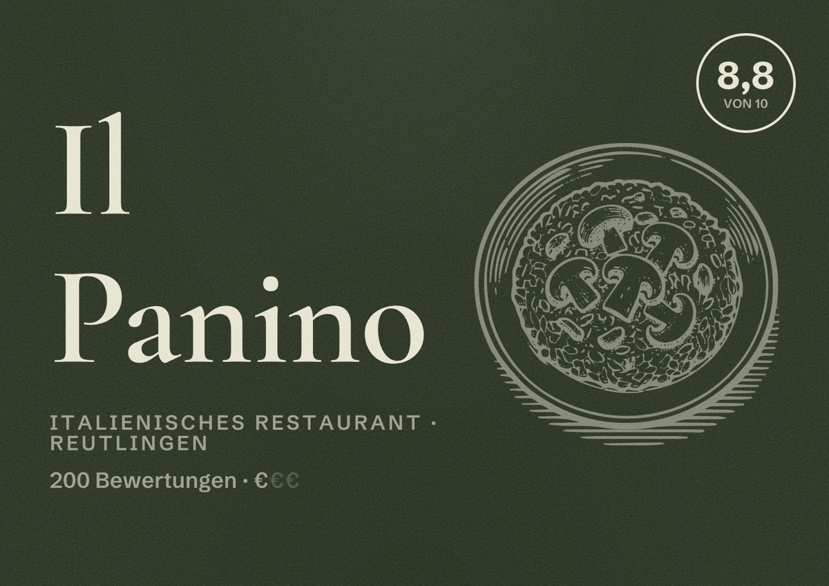 Illustriertes Poster von Il Panino, Italienisches Restaurant in Reutlingen: Bewertung 8,8 von 10 aus 200 Bewertungen, Preisniveau €
