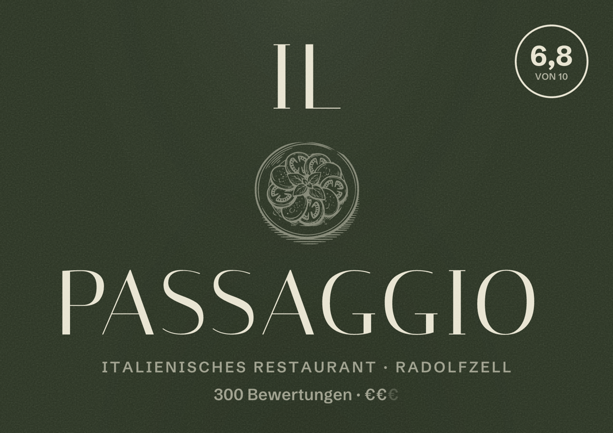Illustriertes Poster von Il Passaggio, Italienisches Restaurant in Radolfzell: Bewertung 6,8 von 10 aus 300 Bewertungen, Preisniveau €€