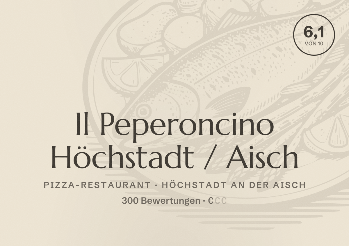 Illustriertes Poster von Il Peperoncino Höchstadt / Aisch, Pizza-Restaurant in Höchstadt an der Aisch: Bewertung 6,1 von 10 aus 300 Bewertungen, Preisniveau €