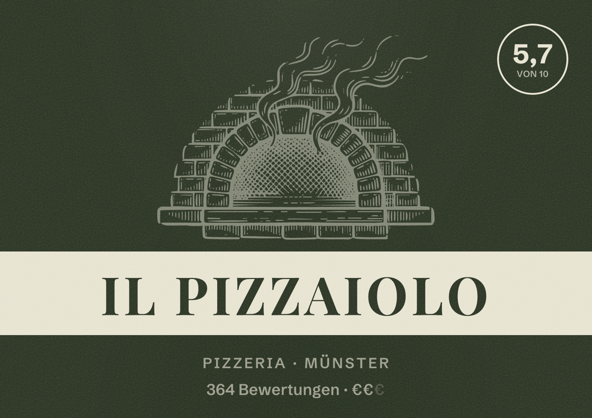 Illustriertes Poster von IL PIZZAIOLO, Pizzeria in Münster: Bewertung 5,7 von 10 aus 364 Bewertungen, Preisniveau €€