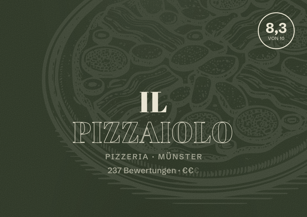 Illustriertes Poster von IL PIZZAIOLO, Pizzeria in Münster: Bewertung 8,3 von 10 aus 237 Bewertungen, Preisniveau €€