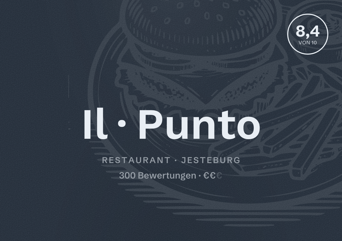 Illustriertes Poster von Il Punto, Restaurant in Jesteburg: Bewertung 8,4 von 10 aus 300 Bewertungen, Preisniveau €€