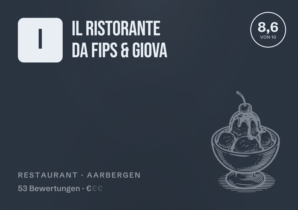 Illustriertes Poster von Il Ristorante Da Fips & Giova, Restaurant in Aarbergen: Bewertung 8,6 von 10 aus 53 Bewertungen, Preisniveau €