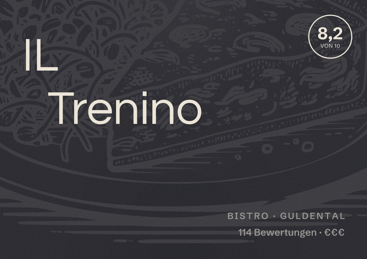 Illustriertes Poster von IL Trenino, Bistro in Guldental: Bewertung 8,2 von 10 aus 114 Bewertungen, Preisniveau €€€
