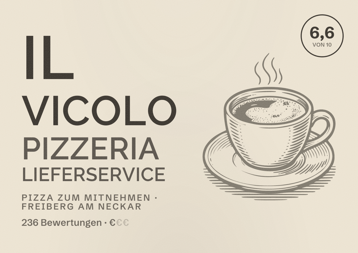Illustriertes Poster von Il vicolo pizzeria Lieferservice, Pizza zum Mitnehmen in Freiberg am Neckar: Bewertung 6,6 von 10 aus 236 Bewertungen, Preisniveau €