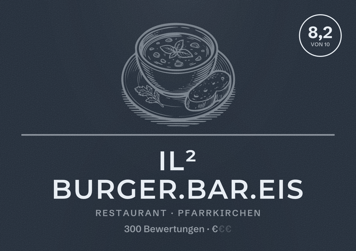 Illustriertes Poster von IL² burger.bar.eis, Restaurant in Pfarrkirchen: Bewertung 8,2 von 10 aus 300 Bewertungen, Preisniveau €