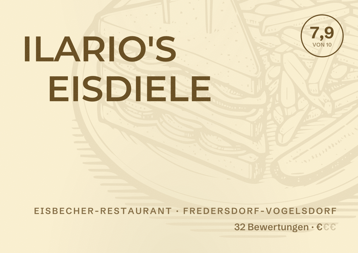Illustriertes Poster von ILARIO'S EISDIELE, Eisbecher-Restaurant in Fredersdorf-Vogelsdorf: Bewertung 7,9 von 10 aus 32 Bewertungen, Preisniveau €