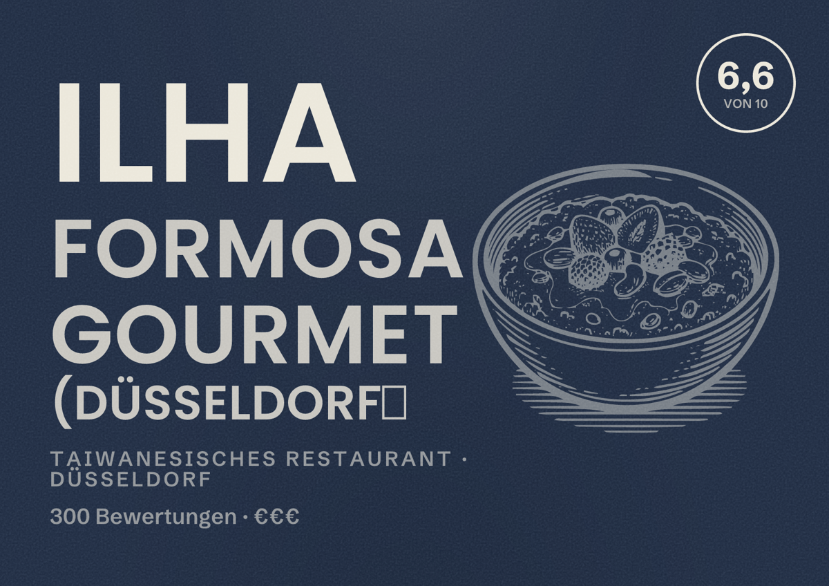 Illustriertes Poster von ILHA FORMOSA Gourmet (Düsseldorf）, Taiwanesisches Restaurant in Düsseldorf: Bewertung 6,6 von 10 aus 300 Bewertungen, Preisniveau €€€