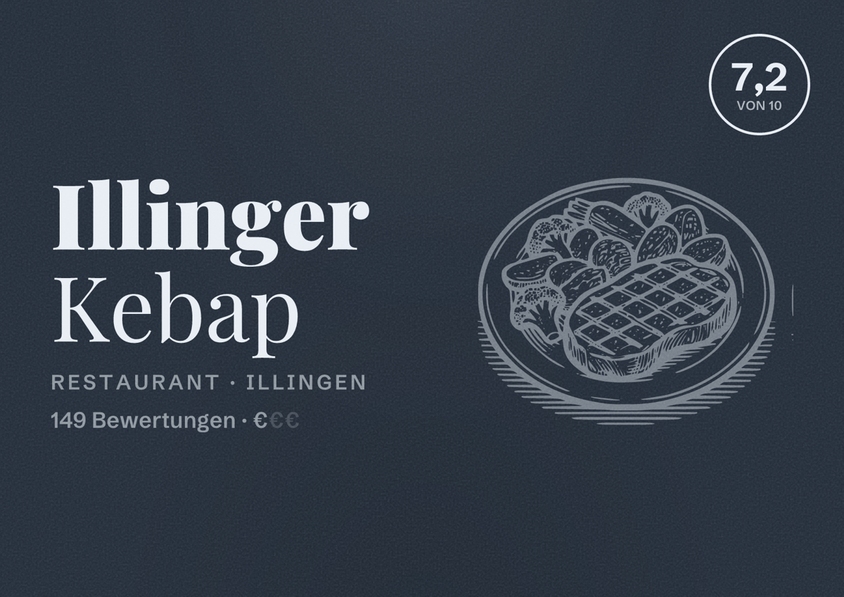 Illustriertes Poster von Illinger Kebap, Restaurant in Illingen: Bewertung 7,2 von 10 aus 149 Bewertungen, Preisniveau €
