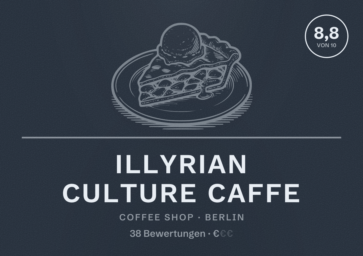 Illustriertes Poster von Illyrian Culture Caffe, Coffee Shop in Berlin: Bewertung 8,8 von 10 aus 38 Bewertungen, Preisniveau €