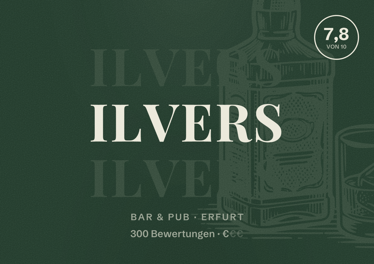 Illustriertes Poster von Ilvers, Bar & Pub in Erfurt: Bewertung 7,8 von 10 aus 300 Bewertungen, Preisniveau €