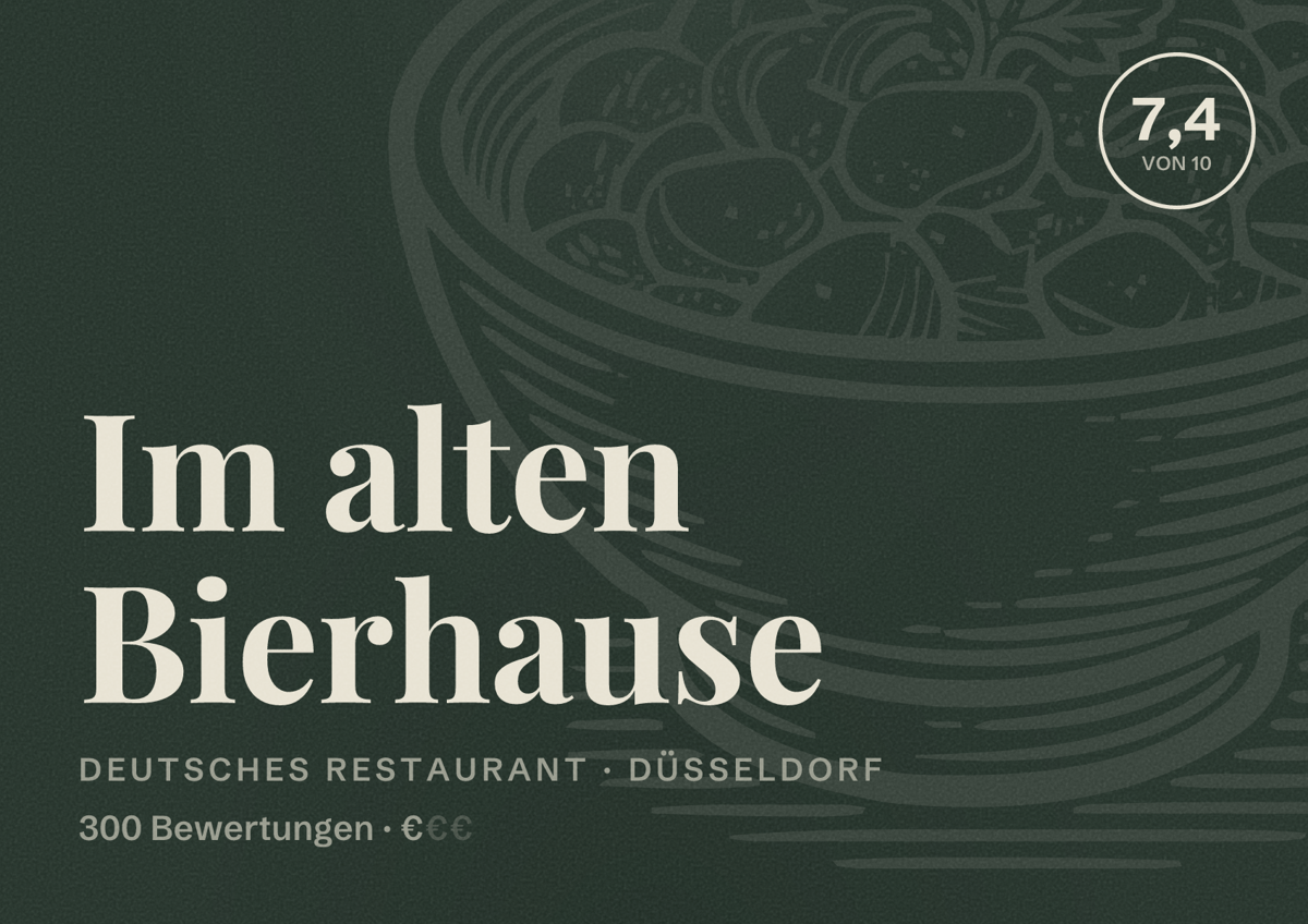 Illustriertes Poster von Im alten Bierhause, Deutsches Restaurant in Düsseldorf: Bewertung 7,4 von 10 aus 300 Bewertungen, Preisniveau €