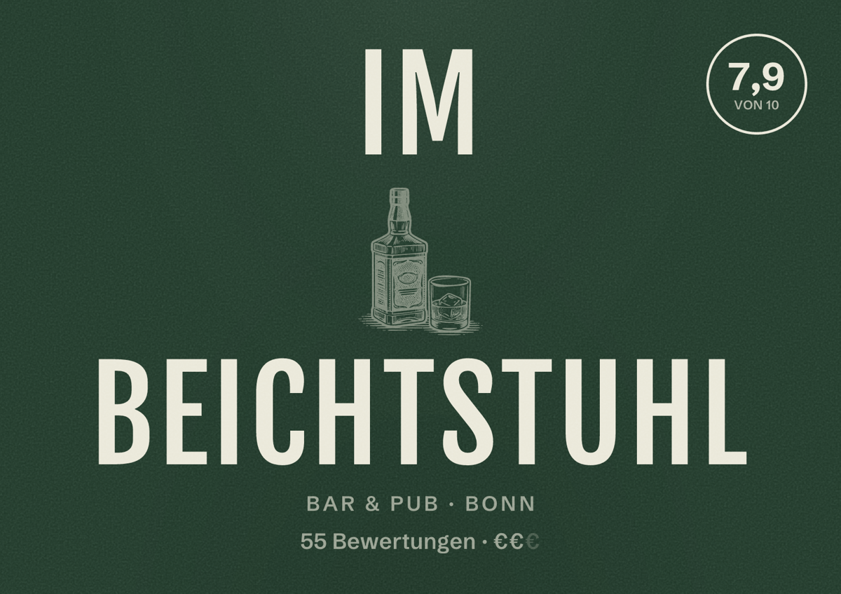 Illustriertes Poster von Im Beichtstuhl, Bar & Pub in Bonn: Bewertung 8,2 von 10 aus 52 Bewertungen, Preisniveau €
