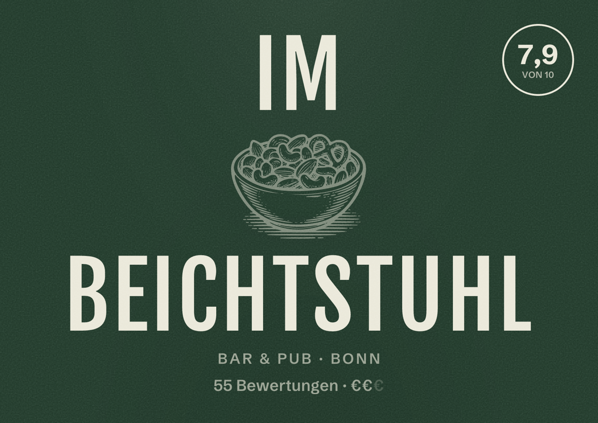 Illustriertes Poster von Im Beichtstuhl, Bar & Pub in Bonn: Bewertung 7,9 von 10 aus 55 Bewertungen, Preisniveau €€