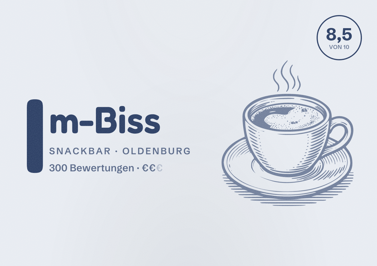 Illustriertes Poster von Im-Biss, Snackbar in Oldenburg: Bewertung 8,5 von 10 aus 300 Bewertungen, Preisniveau €€