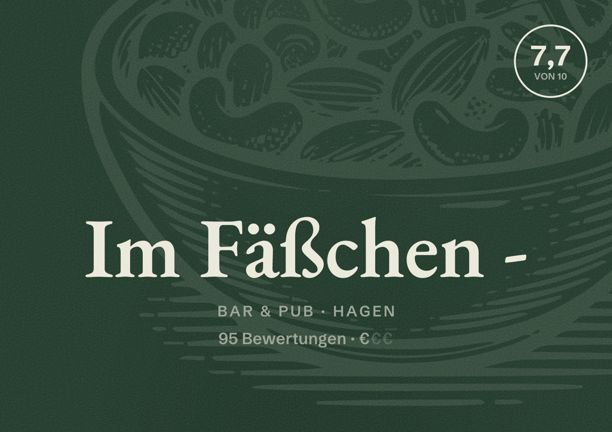 Illustriertes Poster von Im Fäßchen -, Bar & Pub in Hagen: Bewertung 7,7 von 10 aus 95 Bewertungen, Preisniveau €