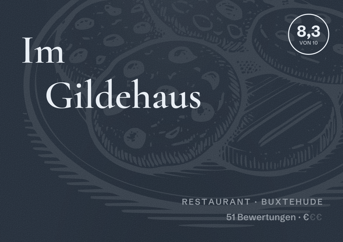 Illustriertes Poster von Im Gildehaus, Restaurant in Buxtehude: Bewertung 8,3 von 10 aus 51 Bewertungen, Preisniveau €