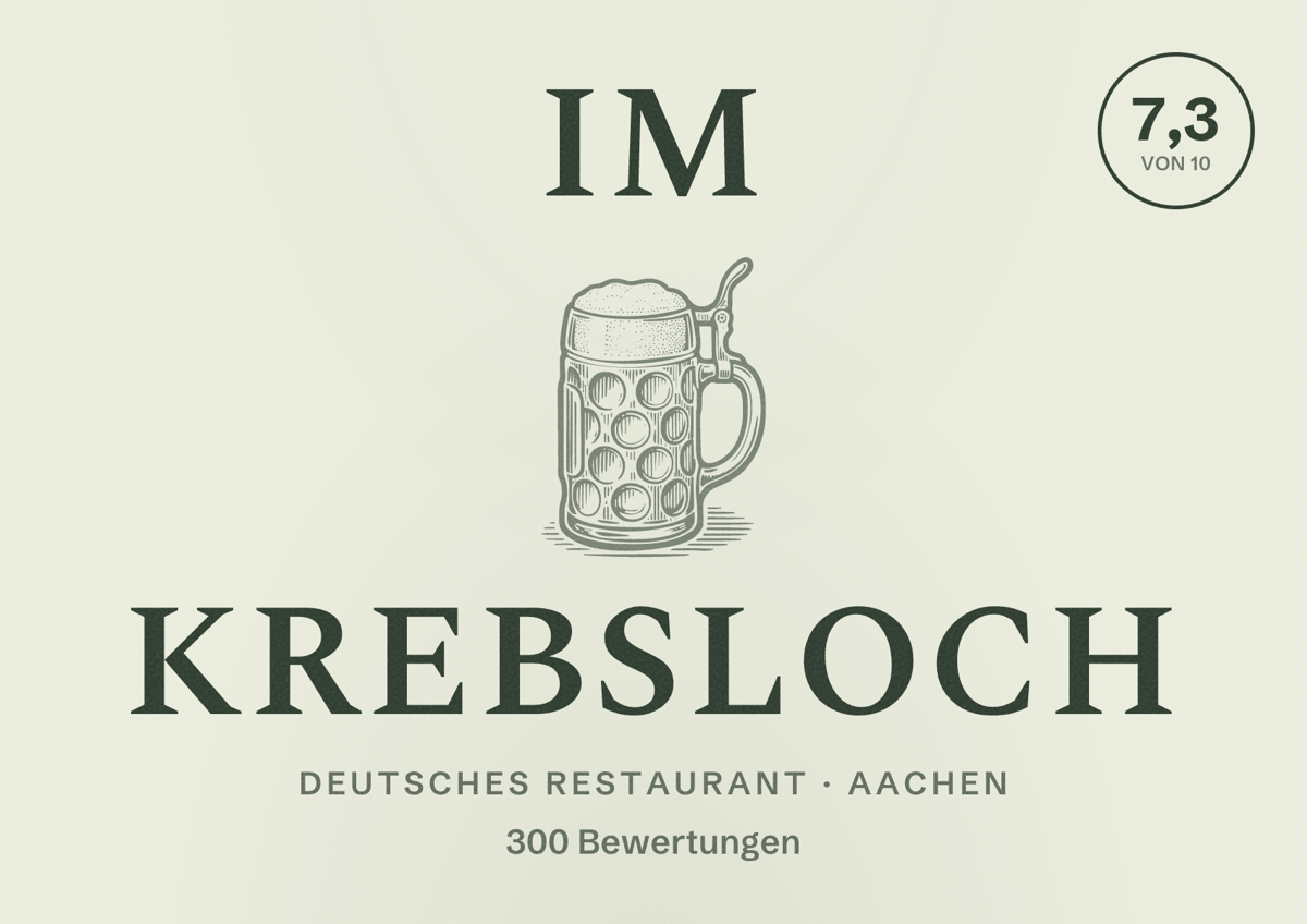 Illustriertes Poster von Im Krebsloch, Deutsches Restaurant in Aachen: Bewertung 7,3 von 10 aus 300 Bewertungen
