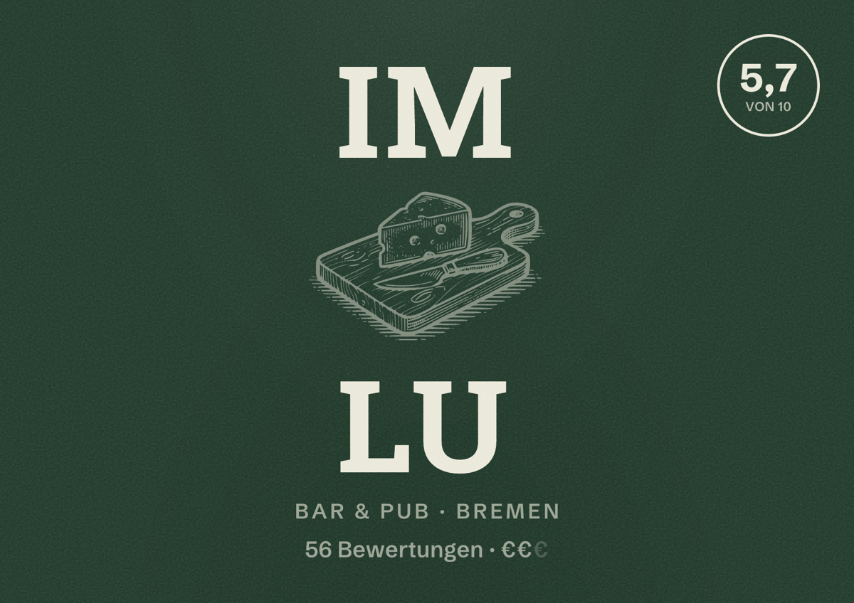 Illustriertes Poster von Im Lu, Bar & Pub in Bremen: Bewertung 5,7 von 10 aus 56 Bewertungen, Preisniveau €€