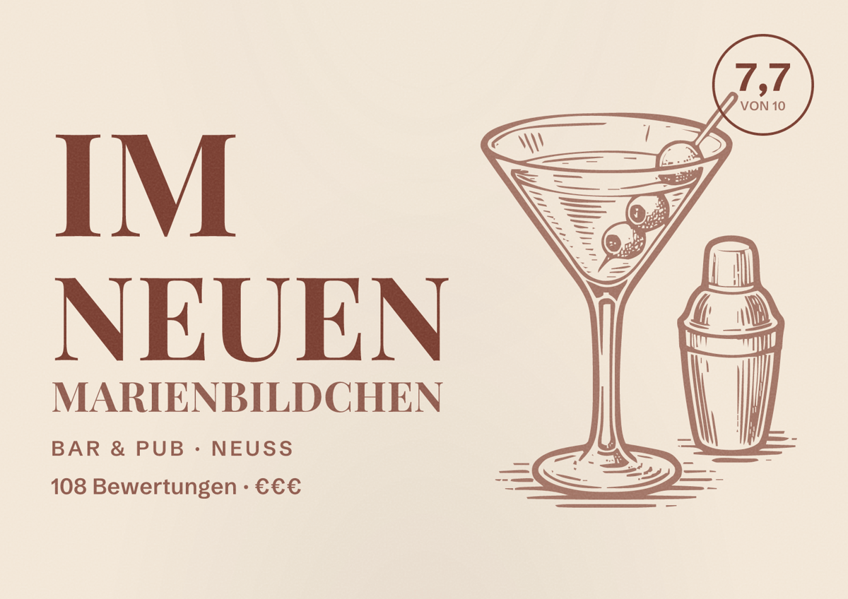 Illustriertes Poster von Im neuen Marienbildchen, Bar & Pub in Neuss: Bewertung 7,7 von 10 aus 108 Bewertungen, Preisniveau €€€