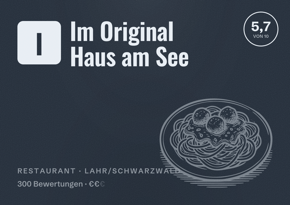 Illustriertes Poster von Im Original Haus am See, Restaurant in Lahr/Schwarzwald: Bewertung 5,7 von 10 aus 300 Bewertungen, Preisniveau €€