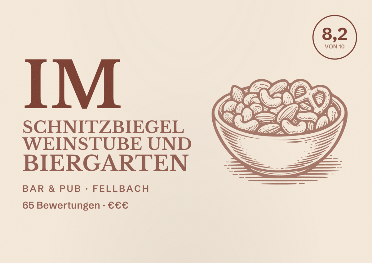 Illustriertes Poster von Im Schnitzbiegel Weinstube Und Biergarten, Bar & Pub in Fellbach: Bewertung 8,2 von 10 aus 65 Bewertungen, Preisniveau €€€