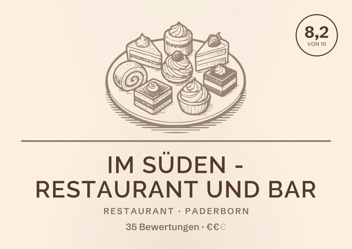 Illustriertes Poster von im Süden - Restaurant und Bar, Restaurant in Paderborn: Bewertung 8,2 von 10 aus 35 Bewertungen, Preisniveau €€