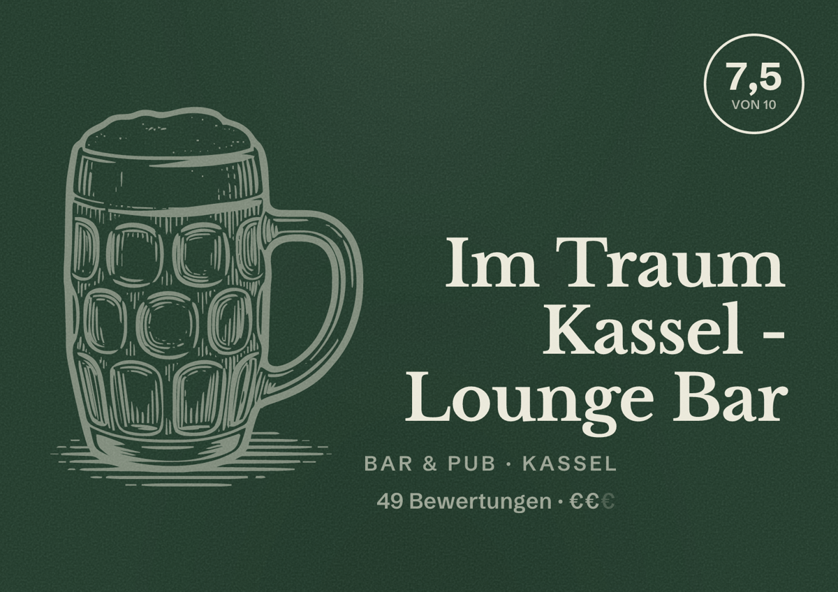 Illustriertes Poster von Im Traum Kassel - Lounge Bar, Bar & Pub in Kassel: Bewertung 7,5 von 10 aus 49 Bewertungen, Preisniveau €€