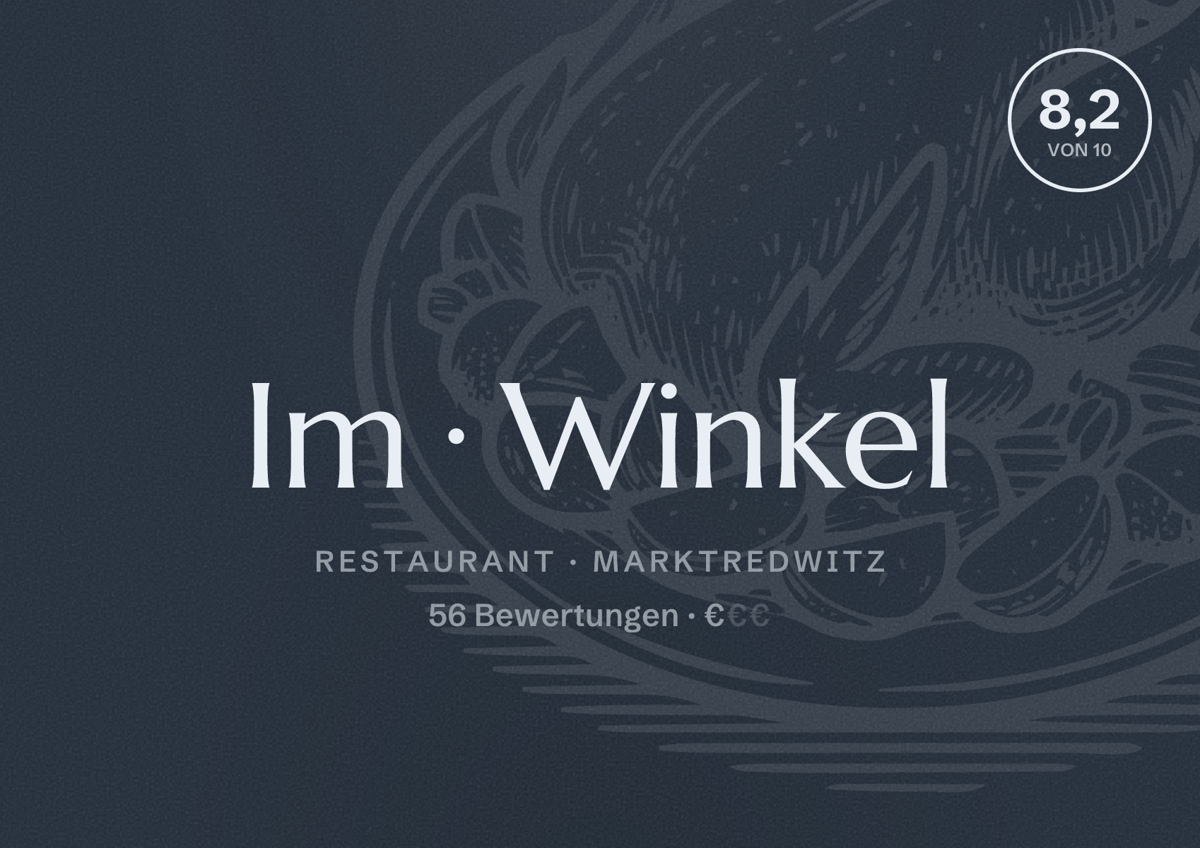 Illustriertes Poster von Im Winkel, Restaurant in Marktredwitz: Bewertung 8,2 von 10 aus 56 Bewertungen, Preisniveau €