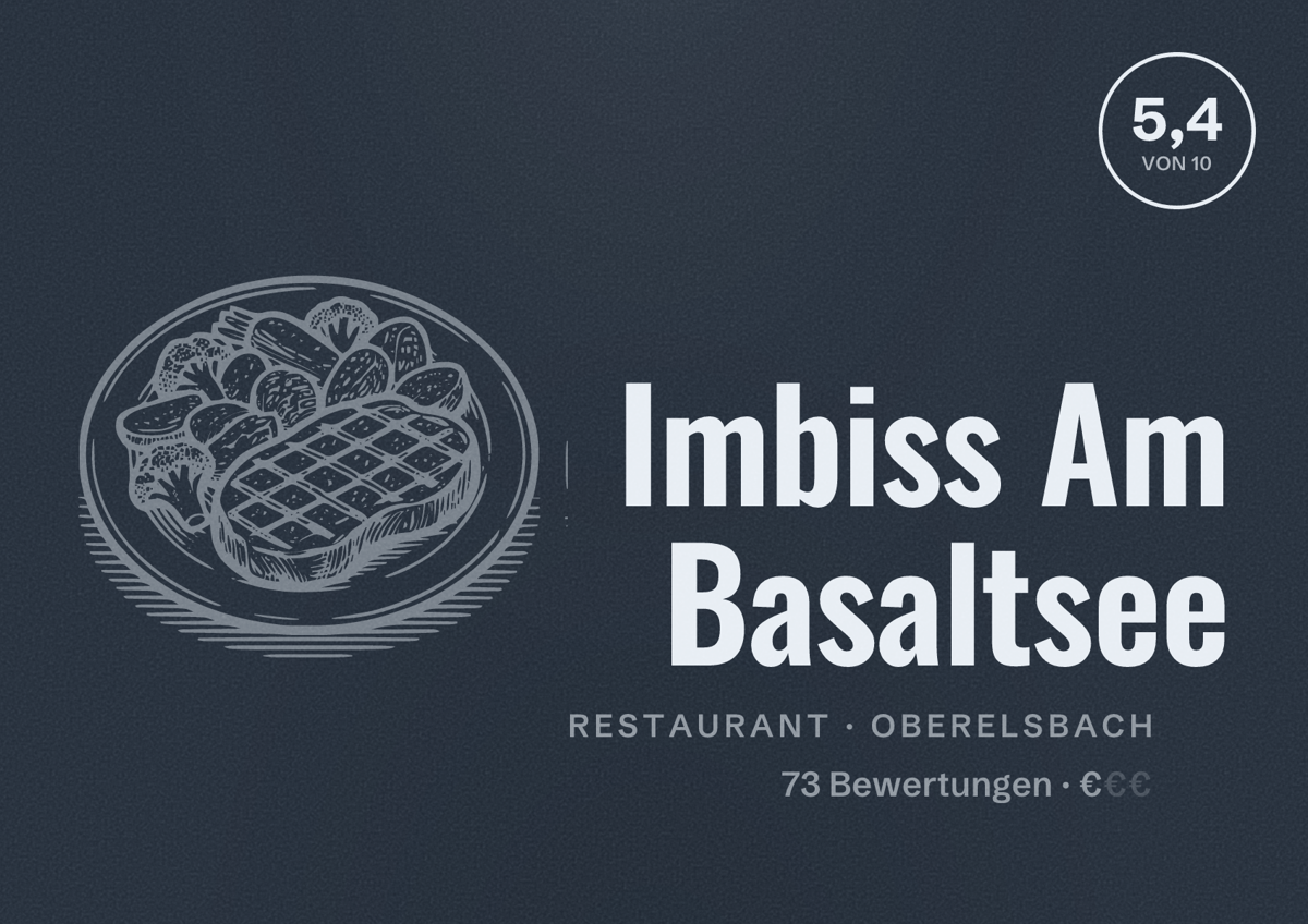 Illustriertes Poster von Imbiss Am Basaltsee, Restaurant in Oberelsbach: Bewertung 5,4 von 10 aus 73 Bewertungen, Preisniveau €