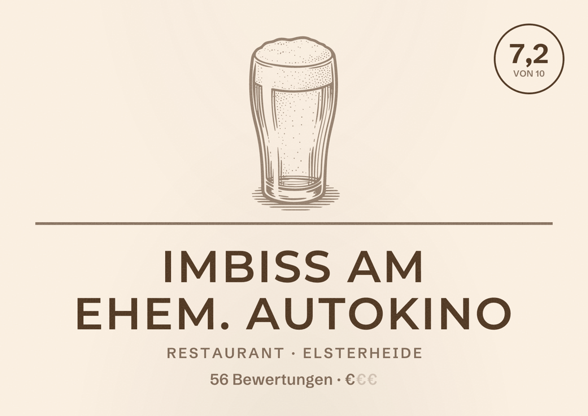 Illustriertes Poster von Imbiss am ehem. Autokino, Restaurant in Elsterheide: Bewertung 7,2 von 10 aus 56 Bewertungen, Preisniveau €
