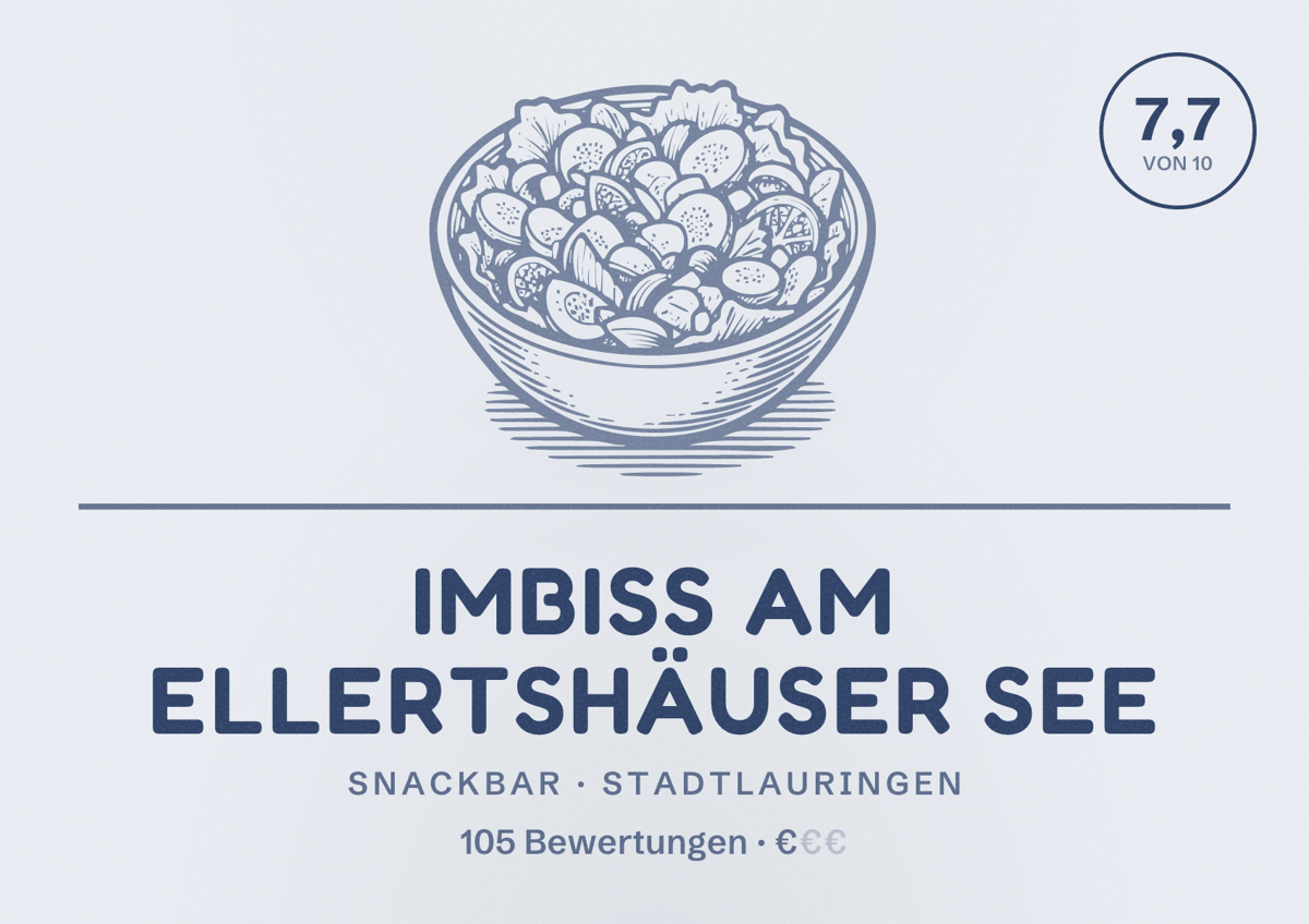 Illustriertes Poster von Imbiss am Ellertshäuser See, Snackbar in Stadtlauringen: Bewertung 7,7 von 10 aus 105 Bewertungen, Preisniveau €