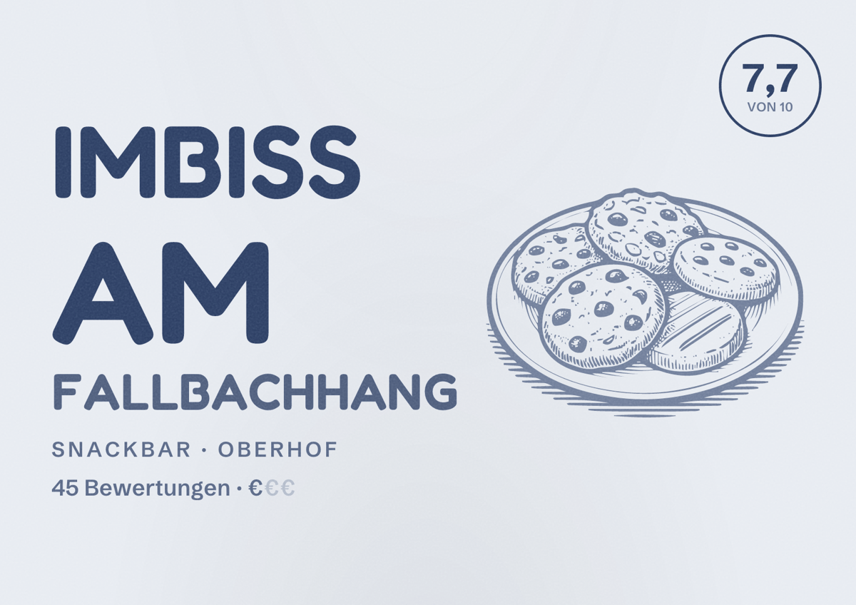 Illustriertes Poster von Imbiss am Fallbachhang, Snackbar in Oberhof: Bewertung 7,7 von 10 aus 45 Bewertungen, Preisniveau €
