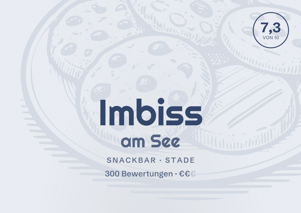 Illustriertes Poster von Imbiss am See, Snackbar in Stade: Bewertung 7,3 von 10 aus 300 Bewertungen, Preisniveau €€