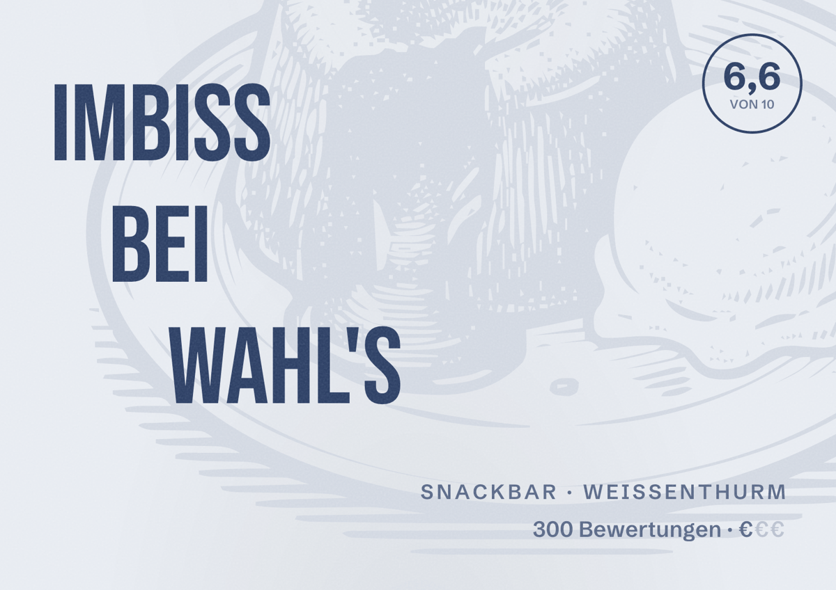Illustriertes Poster von Imbiss Bei Wahl's, Snackbar in Weißenthurm: Bewertung 6,6 von 10 aus 300 Bewertungen, Preisniveau €